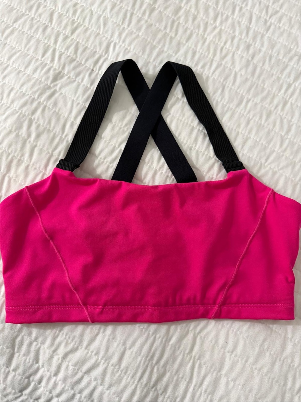 ALO Yoga Bright Pink Sports Bra with Black Straps